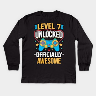 Level 7 Unlocked Officially Awesome 7th Birthday Kids Long Sleeve T-Shirt